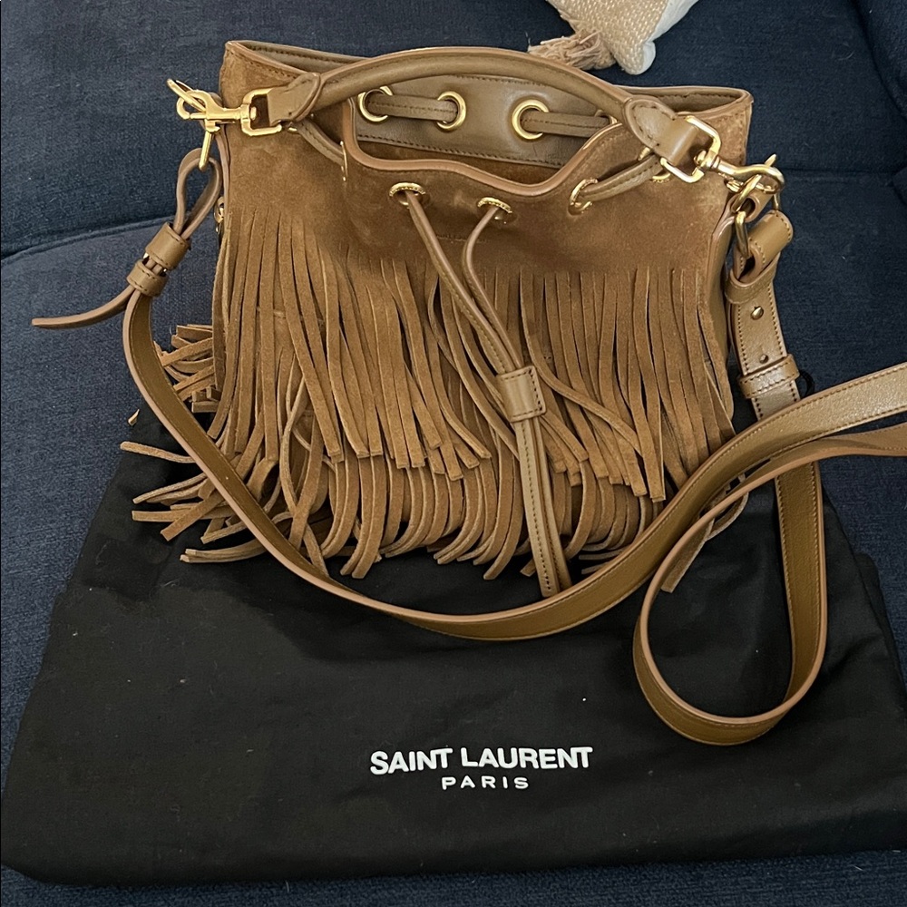Saint Laurent Tan Fringe Shoulder Bag